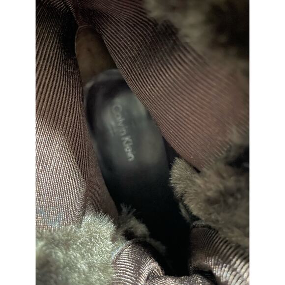 Calvin Klein Women's Size 7 1/2 Lace Up Dizzy Faux Fur Suede Heel Boots Brown - Picture 7 of 12